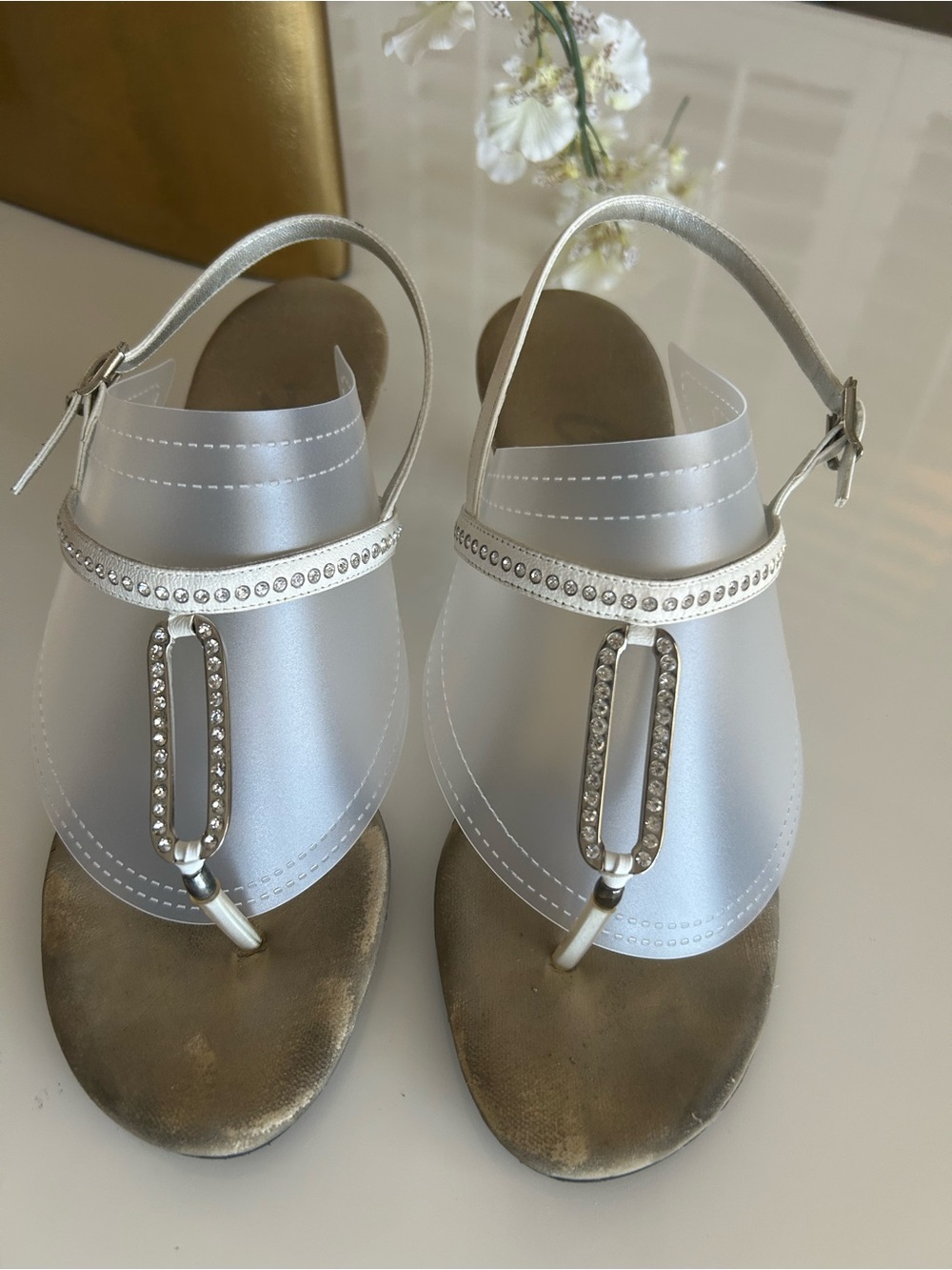 Onex Silver T-Strap Rhinestone Sandals